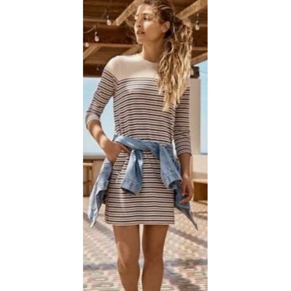 Marine Layer April Dress Womens Large Striped Pockets Cotton Modal Preppy Casual